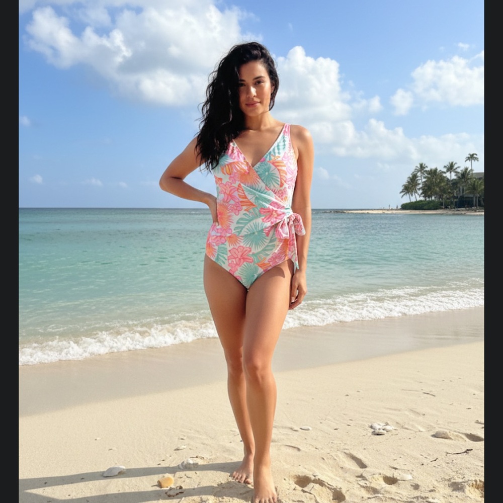 Member’s Mark Tropical One Piece Swimsuit Pink Green NWT M + 3 Hurley Sets!
